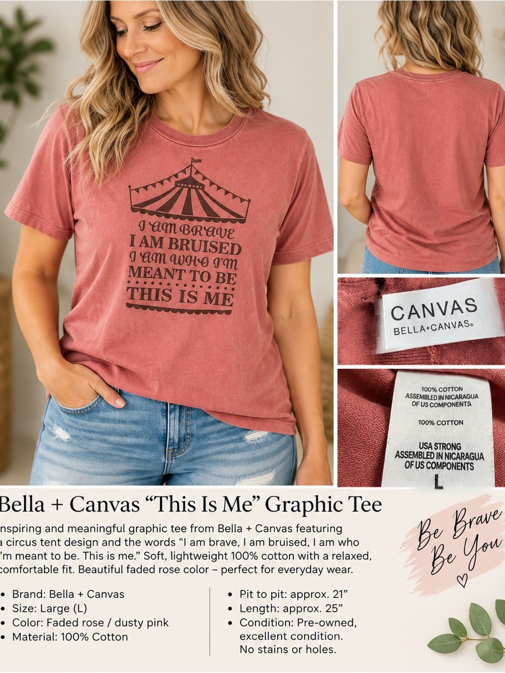 Bella + Canvas This Is Me Graphic Tee Women’s Large Dusty Rose